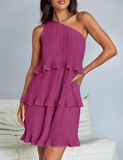 Damen Ärmelloses plissiertes Stufenkleid mit asymmetrischer Schulterpartie Shop Nory