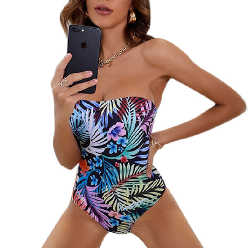 Damen Bandeau-Einteiler Badeanzug mit floralem Design