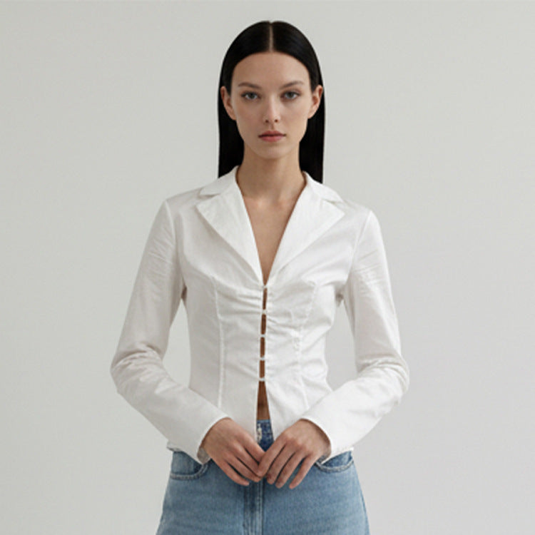 Damen Taillierte Popeline-Hemdbluse mit Korsettnähten & Häkchenfront Shop Nory
