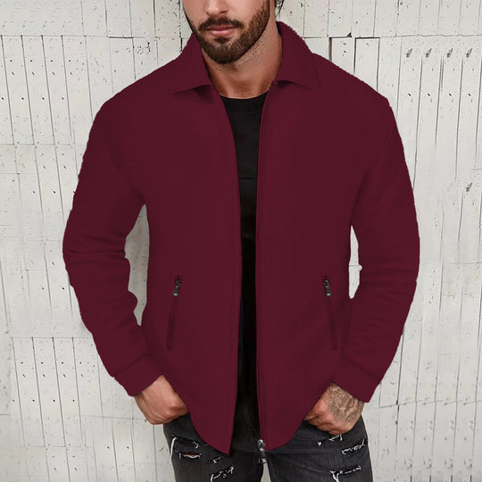 Herren minimalistische Stehkragen-Feinstrick-Übergangsjacke mit Zwei-Wege-Reißverschluss und verdeckten Reißverschlusstaschen Shop Nory