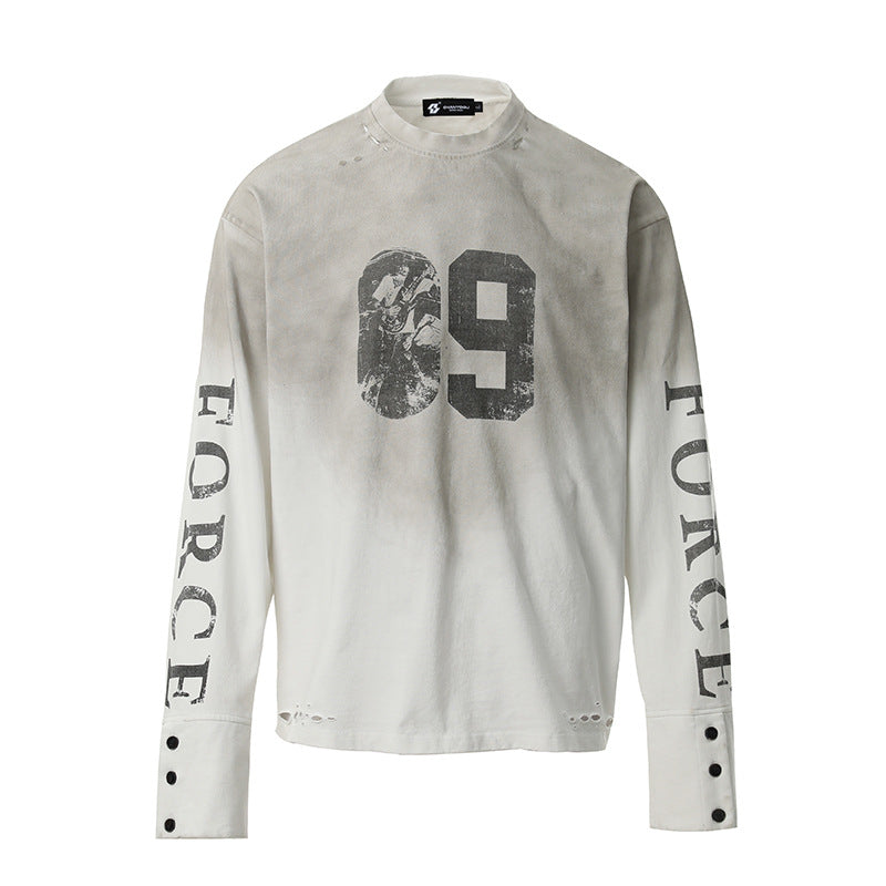 Herren Oversize-Longsleeve-Sweatshirt mit Print, verlängerten Manschetten und Used-Details Shop Nory