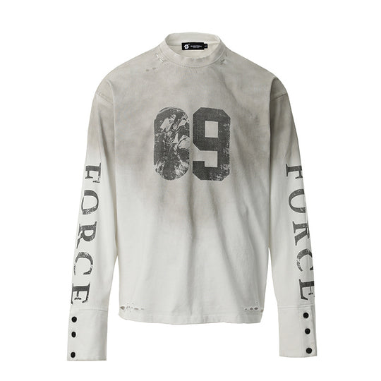 Herren Oversize-Longsleeve-Sweatshirt mit Print, verlängerten Manschetten und Used-Details Shop Nory