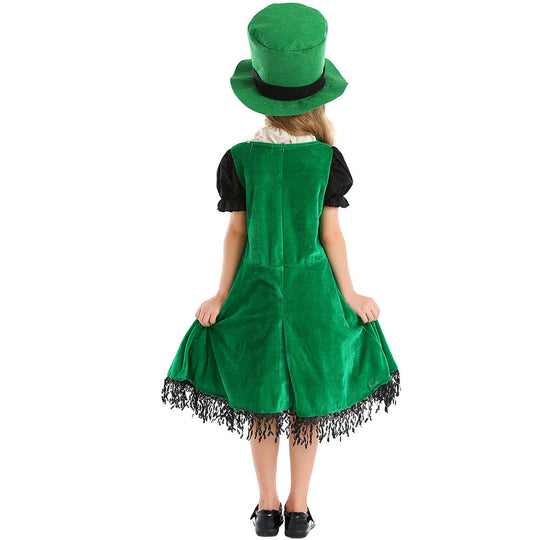 Mädchen Leprechaun Kostüm mit grünem Hut und Fransen Shop Nory