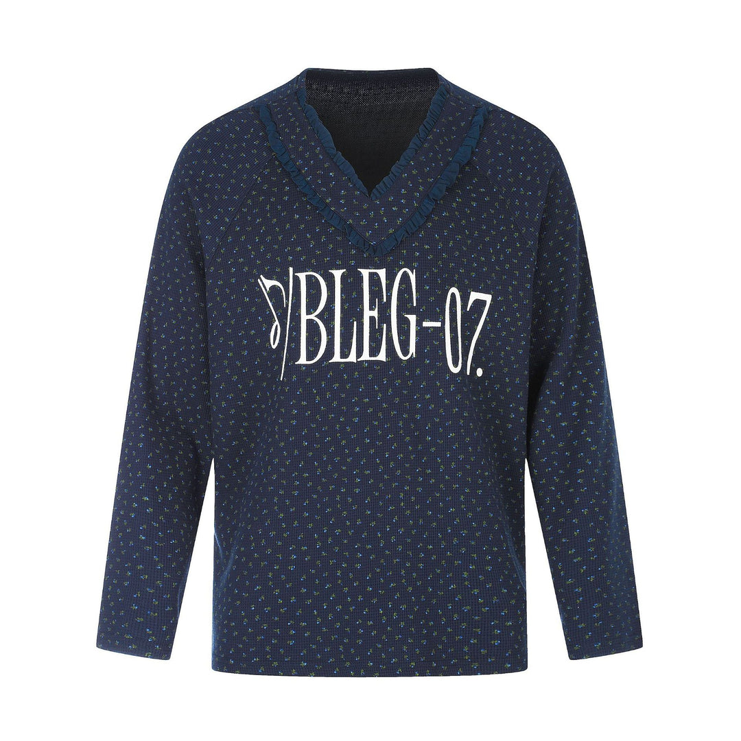 Damen Feinstruktur V‑Ausschnitt Strickpullover mit Rüschenkragen Shop Nory