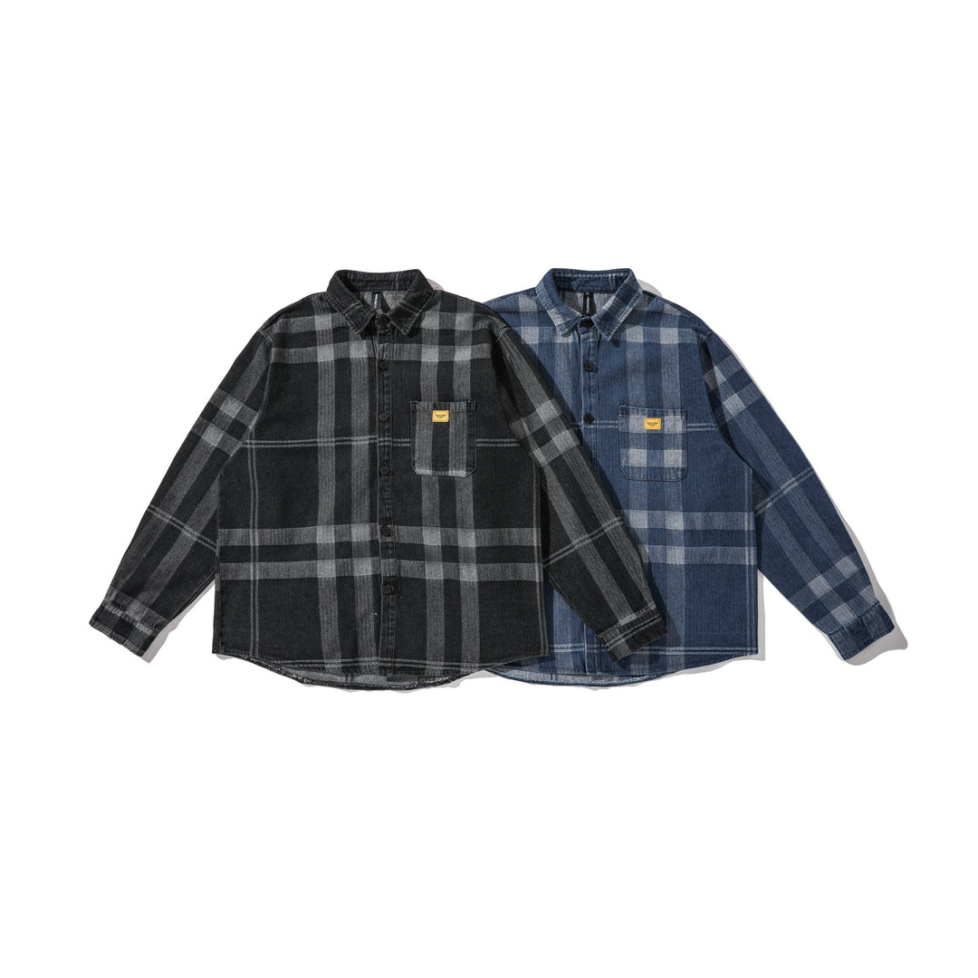 Herren Oversized Karo-Hemdjacke im Worker‑Style mit abgerundetem Saum und Brusttasche Shop Nory
