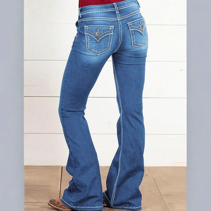 Damen Taillenhohe Denim‑Flare‑Jeans mit seitlicher Zierknopfleiste und sculptendem Sitz Shop Nory