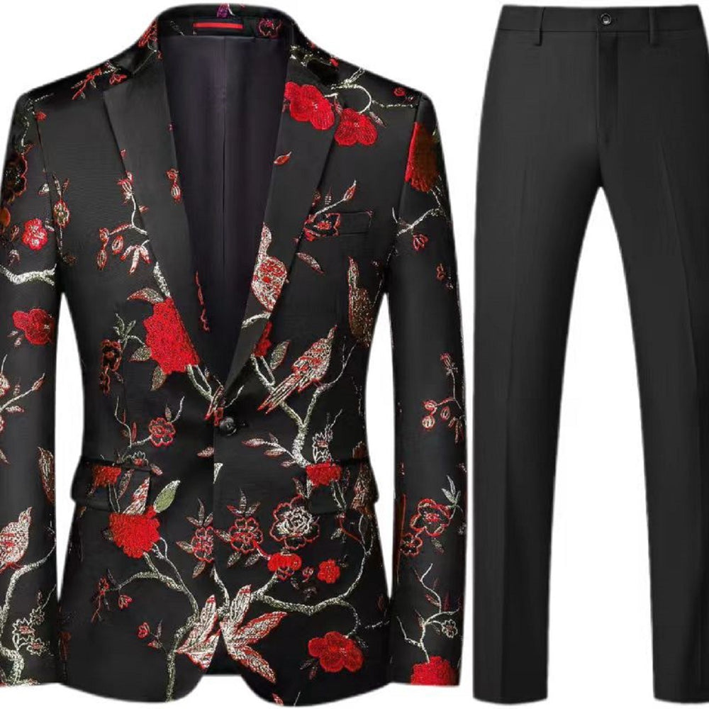 Herren Brokat-Sakko mit floralem Jacquard und Slim-Fit Anzughose Shop Nory