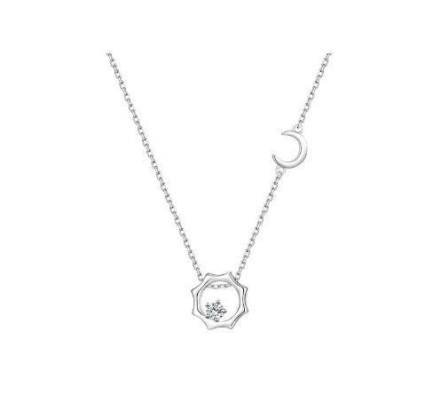 Damen Halskette mit filigraner Mond- und Blütenanhänger Shop Nory