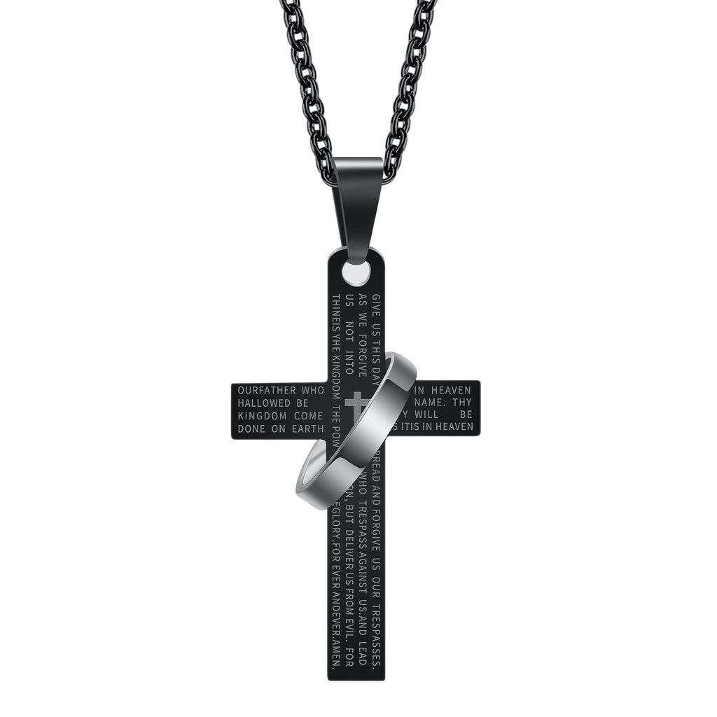 Damen Halskette mit graviertem Kreuzanhänger und einem Ring-Element Shop Nory