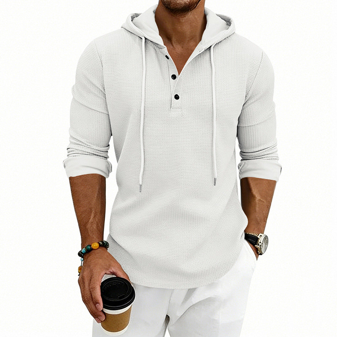 Herren Waffelstrick-Henley-Hoodie mit Knopfleiste und Kapuze Shop Nory