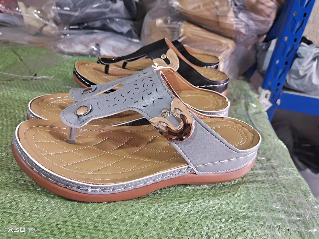 Damen Komfortable Zehentrenner-Sandalen mit anatomischem Fußbett und modischem Riemendesign