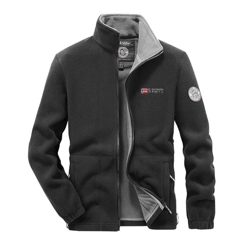 Herren Fleece-Outdoorjacke mit durchgehendem Reißverschluss, Stehkragen und Reißverschlusstaschen Shop Nory