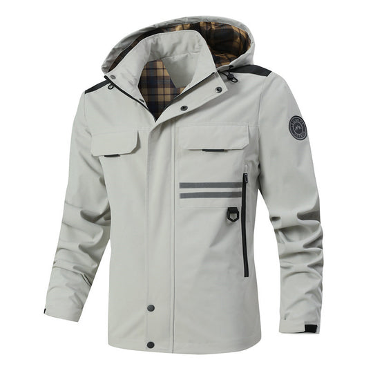 Herren Technische Parka-Jacke mit Kapuze, Reflektierenden Details und Karo-Innenfutter Shop Nory