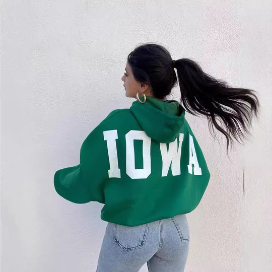 Damen Oversized Cropped Hoodie mit großem Lettering, Kapuze und relaxed Fit Shop Nory