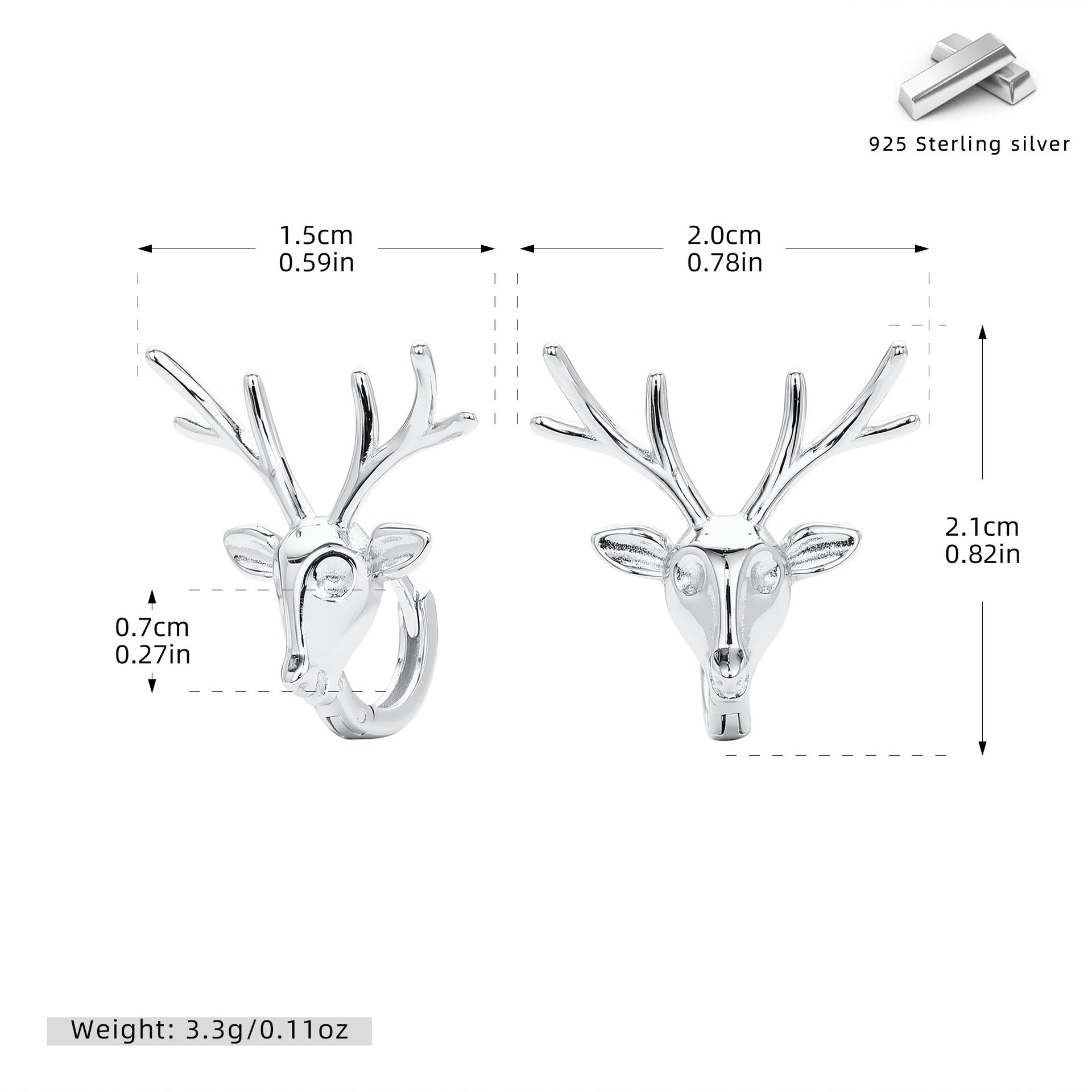 Damen Ohrhänger im kreativen Rehkopf-Design aus hochwertigem 925 Sterling Silber Shop Nory