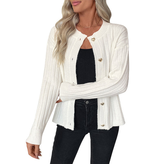 Damen Gerippter Strickcardigan mit Herzknopfleiste Shop Nory
