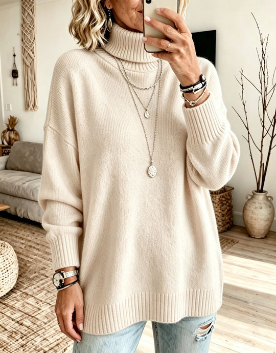 Damen Oversize Rollkragenpullover aus Feinstrick mit gerippten Bündchen und überschnittener Schulter Shop Nory