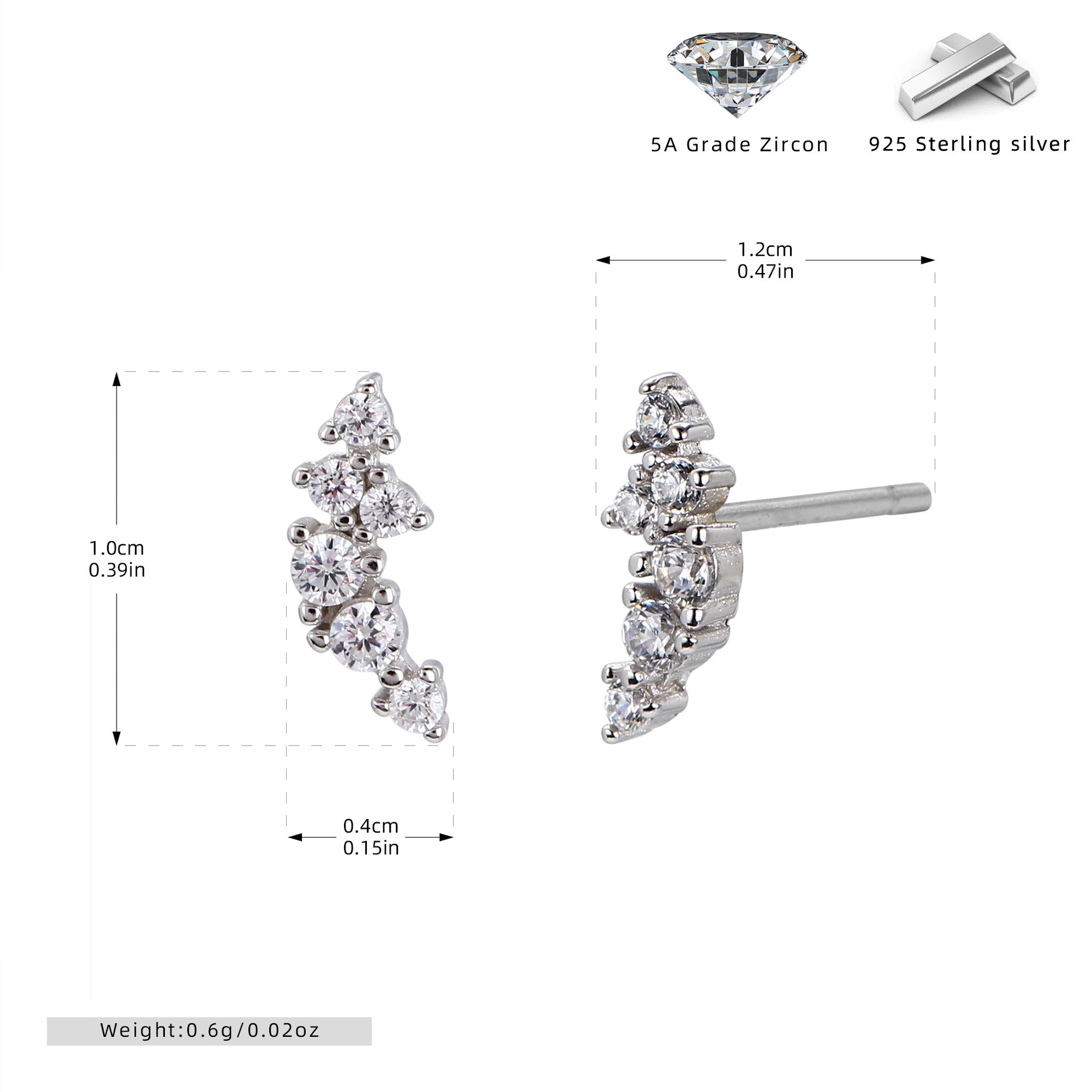 Damen Ohrstecker im modernen Zickzackdesign aus hochwertigem 925 Sterling Silber Shop Nory