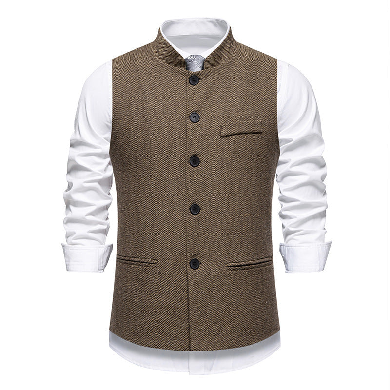 Herren elegante Weste im Herringbone-Design mit funktionalen Taschen