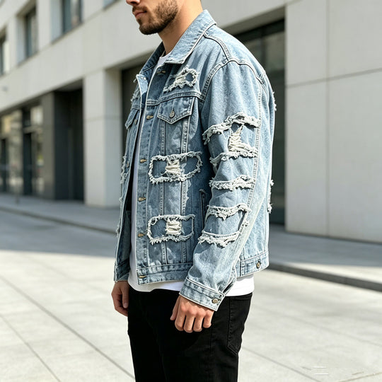 Herren Lässige Destroyed Jeansjacke Shop Nory