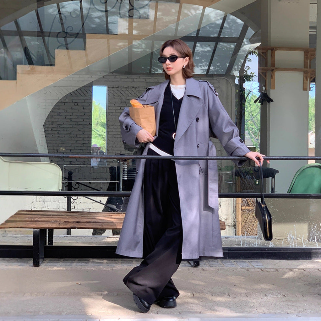 Damen Langer Trenchcoat im Oversize‑Look mit Bindegürtel und Schulterpatten Shop Nory