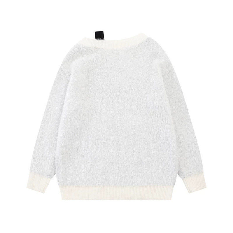 Damen Kuscheliger Strickpullover mit Cartoon-Noten- und Sternmotiv Shop Nory