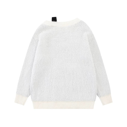 Damen Kuscheliger Strickpullover mit Cartoon-Noten- und Sternmotiv Shop Nory
