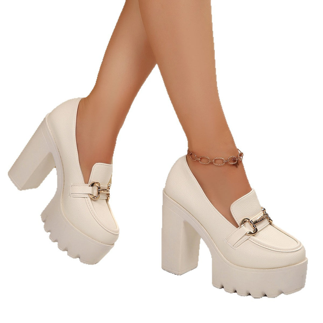 Damen Chunky-Plateau-Loafer mit hohem Blockabsatz und Zier-Bit Shop Nory