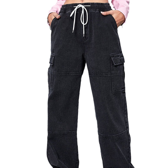 Damen Weite Cargo-Denimhose mit Tunnelzugbund, Oversize‑Cut und aufgesetzten Taschen Shop Nory