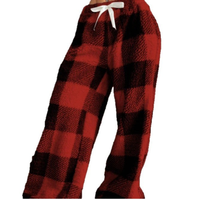 Damen nan kuschelige karierte Fleece-Hose mit Tunnelzugbund und weitem Bein Shop Nory