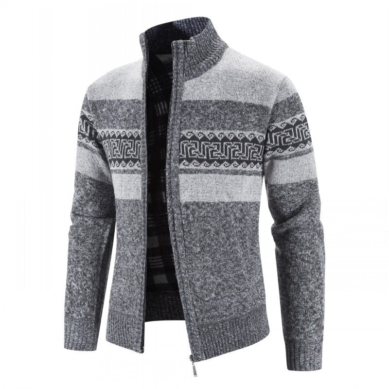 Herren Strickjacke mit hohem Kragen und attraktiven Mustern Shopnory