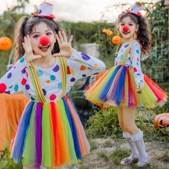 Mädchen Clownkostüm mit bunten Punkten und Tüllrock Shop Nory