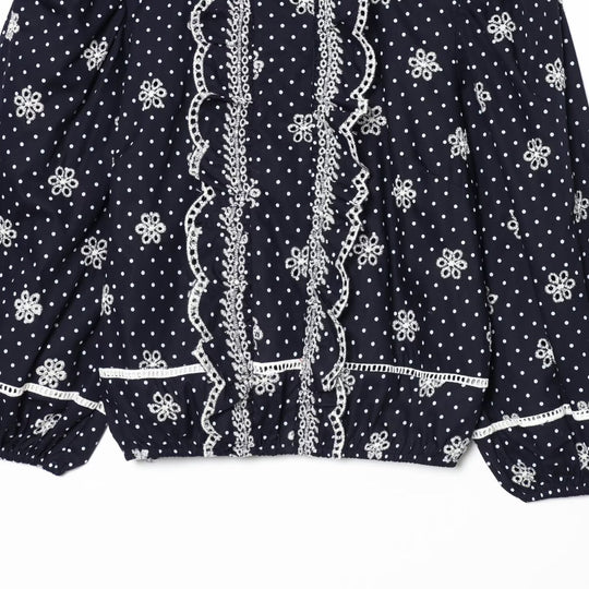 Damen Bestickte Polka-Dot Bluse mit Rüschen und Ballonärmeln Shop Nory