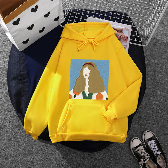 Damen nan Kapuzenpullover mit kunstvoller Chenille-Stickerei im Portraitstil und Kängurutasche Shop Nory
