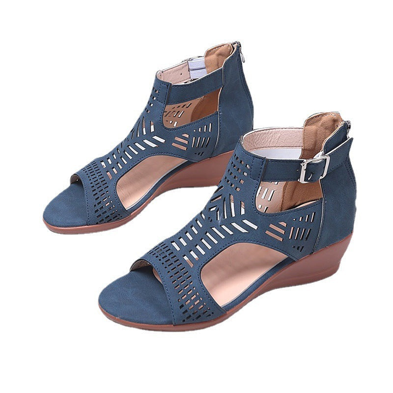 Damen Keil-Sandalen mit modischem Lochdesign und verstellbarem Riemen