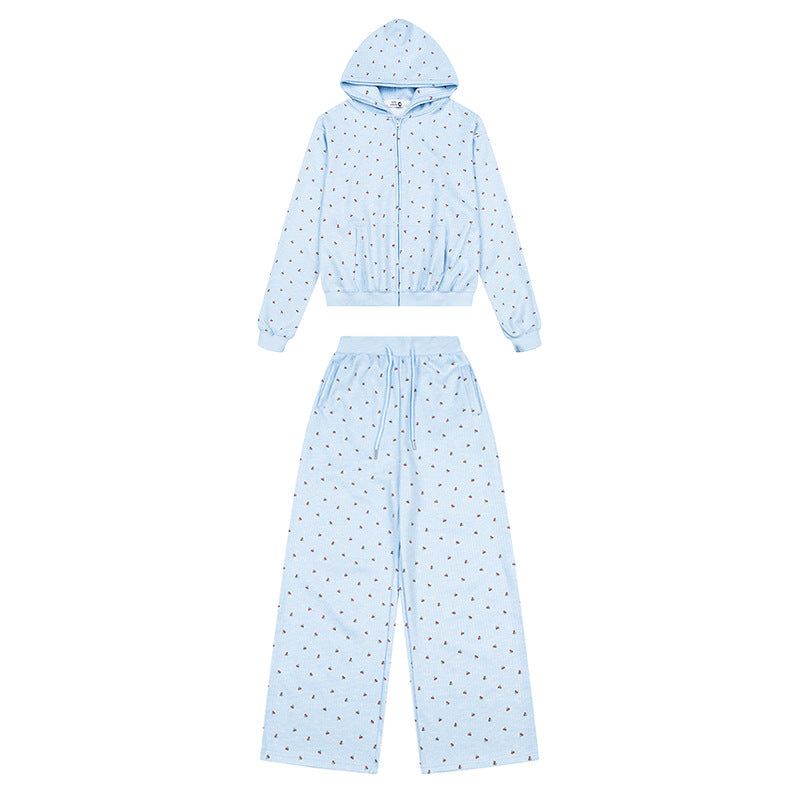 Damen Zweiteiliges Lounge-Set mit Kapuzen-Zipjacke und weiter Schlafhose Shop Nory