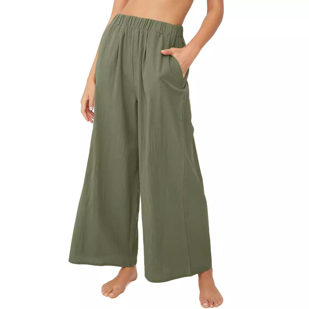 Damen Leichte Palazzo-Hose mit weitem Bein, elastischem Bund und Eingrifftaschen Shop Nory