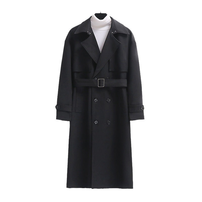 Herren Langer Doppelreihiger Trenchcoat mit Taillengürtel und Oversize‑Schalkragen Shop Nory
