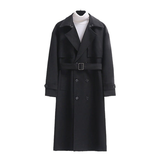 Herren Langer Doppelreihiger Trenchcoat mit Taillengürtel und Oversize‑Schalkragen Shop Nory