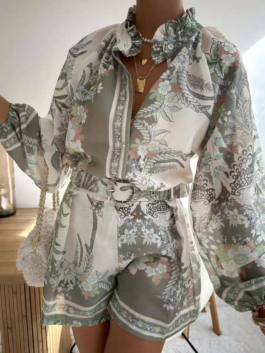 Damen Blusenset mit floralem Design und weitem Schnitt