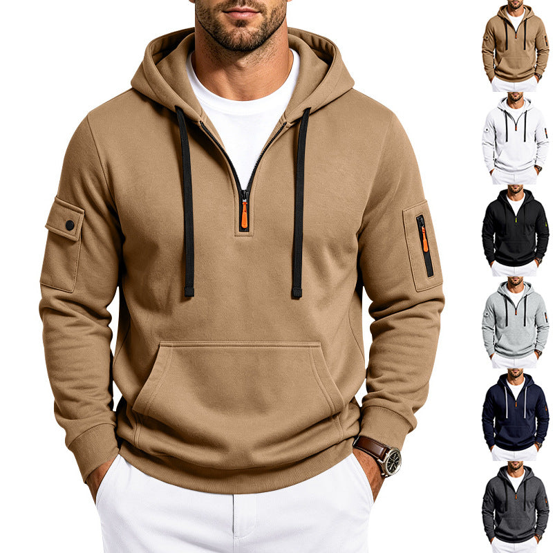 Herren Utility-Halbzip-Kapuzenpullover mit Ärmel-Taschen und Kängurutasche Shop Nory