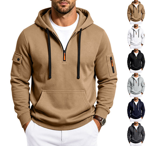 Herren Utility-Halbzip-Kapuzenpullover mit Ärmel-Taschen und Kängurutasche Shop Nory