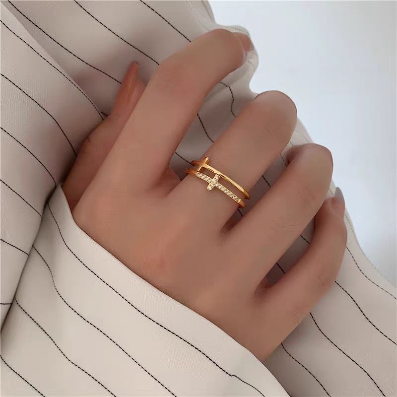 Damen Elegante Dual-Band Kristall Akzent Ring Shop Nory