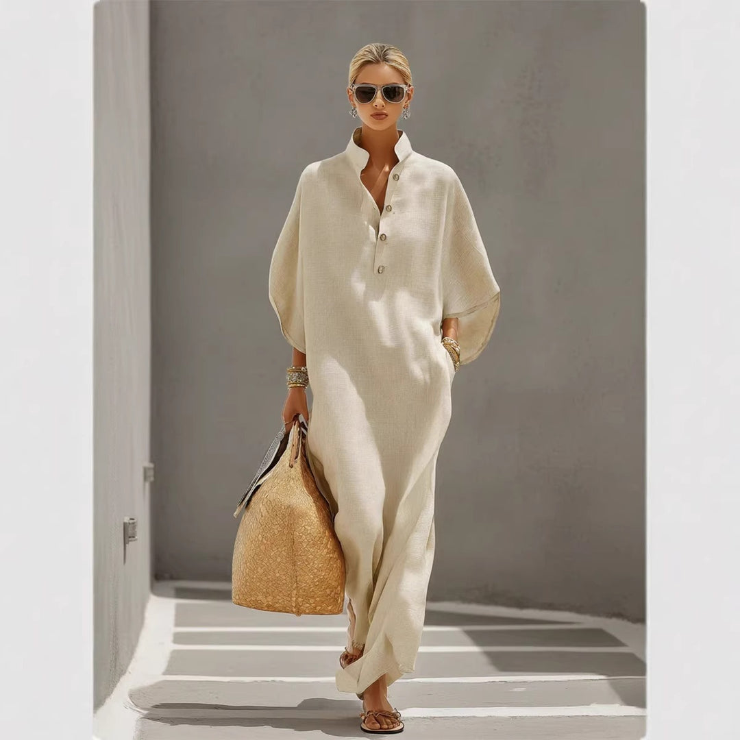 Damen Weites Kaftan-Midikleid mit Stehkragen und 3-Knopf-Blende Shop Nory