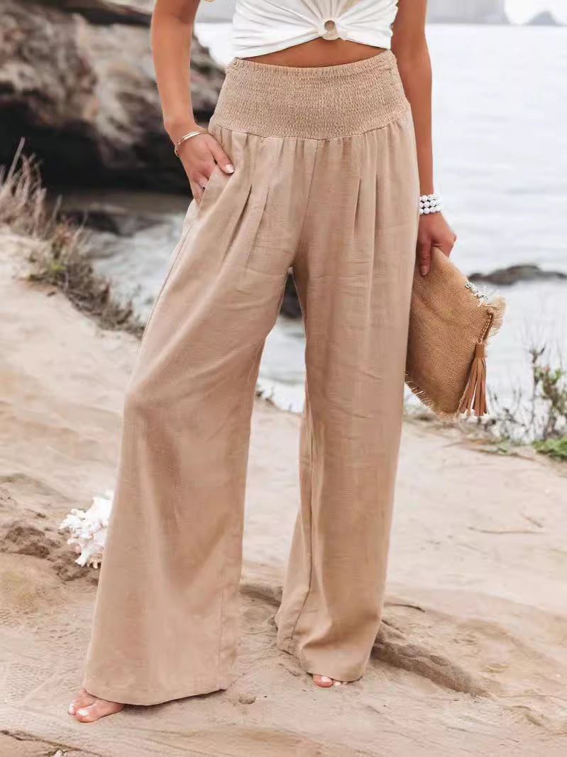 Damen Weit geschnittene Sommerhose mit elastischem Bund und luftiger Passform