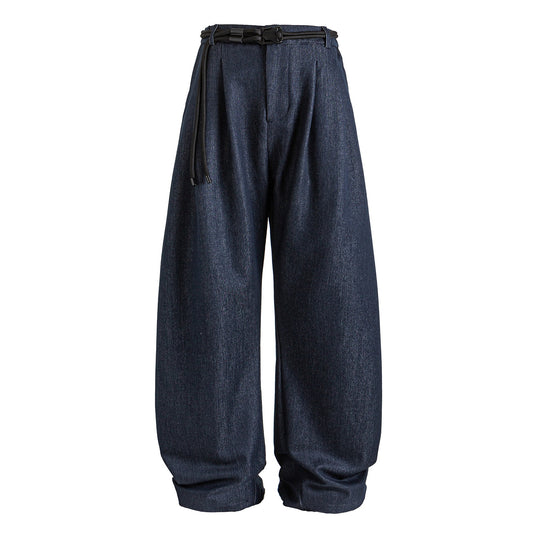 Damen Weite hochtaillierte Jeanshose mit Bundfalten, Kordelgürtel und Culotte-Schnitt Shop Nory
