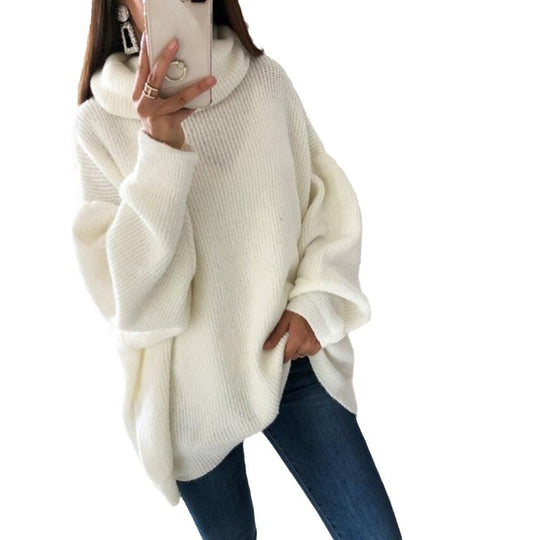 Damen Oversize Strickpullover mit hohem Rollkragen, lässiger Tunika‑Länge und Ballonärmeln Shop Nory