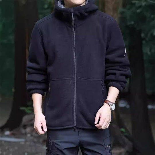Herren Kapuzen-Fleecejacke mit Sherpa-Innenfutter, Zwei-Wege-Reißverschluss und windabweisender Front Shop Nory