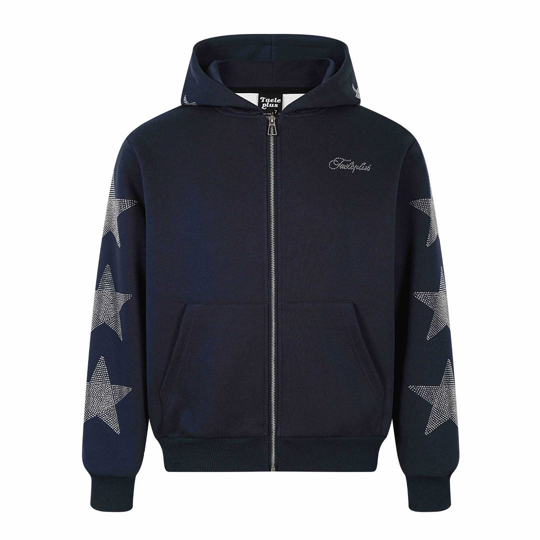 Damen Kapuzenjacke mit Strassstern-Applikationen und durchgehendem Reißverschluss Shop Nory
