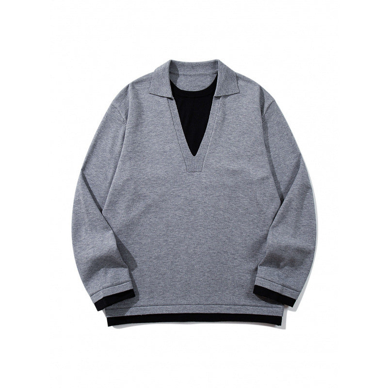 Unisex Oversize-Strickpullover mit offenem V-Ausschnitt und Hemdkragen Shop Nory